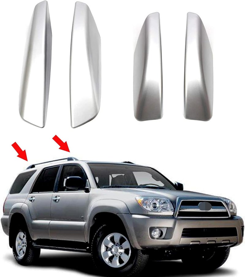 Tocatus Roof Cargo Rack Rail End Cover Shell Cap Trim for 2003-2009 Toyota 4Runner 4WD N210, Silver, 4pcs - Image 1